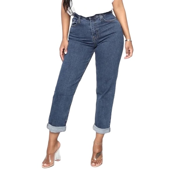 Fashion Nova Mom Jeans Medium Wash 5-Pocket Dungaree Style I Got it From my Mama - Picture 2 of 10